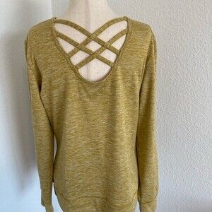 Crane Criss Cross Detail Sexy Gold Stretchy Casual L Sleeve Top SZ M